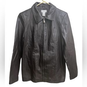 Kim Rogers Women’s Chocolate Brown 100% Leather Zip-up Jacket Structured SZ M